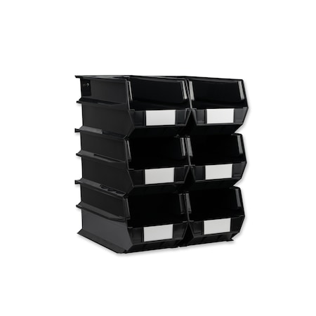 Triton Products Stacking Hanging Interlocking Bins, Polypropylene, Black, 14-3/4" L x 8-1/4" W x 7" H, 6 CT 3-240BK